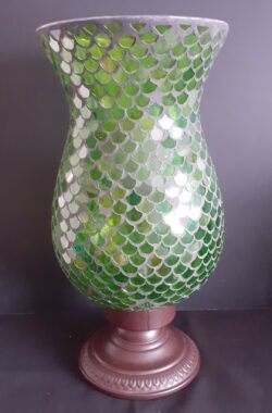 Green glass & metal candle holder